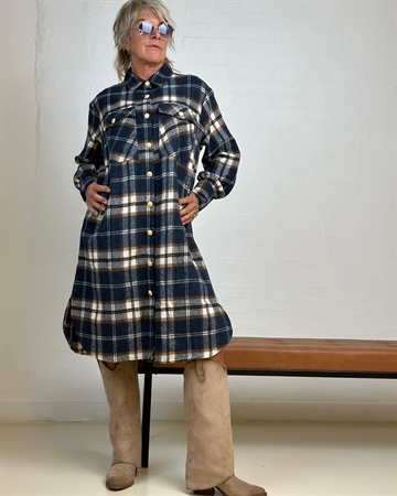 GASPAR Aston Long Check 2510334 Dark Blue Skjortekjole〖 PRE-ORDRE〗KOMMER I DECEMBER